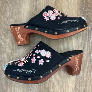 ED HARDY vintage wooden clogs